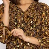 Rowen Avenue V Neck Tie Sleeve Top In Gold Animal Print*Women Tops & Blouses