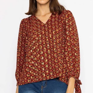 Rowen Avenue V Neck Tie Sleeve Top In Multi Print*Women Tops & Blouses