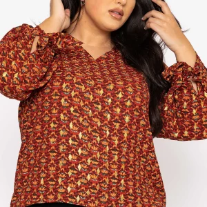 Rowen Avenue V Neck Tie Sleeve Top In Multi Print*Women Tops & Blouses