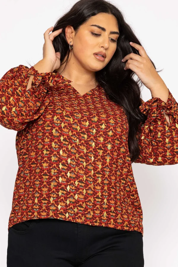 Rowen Avenue V Neck Tie Sleeve Top In Multi Print*Women Tops & Blouses