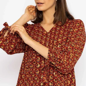 Rowen Avenue V Neck Tie Sleeve Top In Multi Print*Women Tops & Blouses