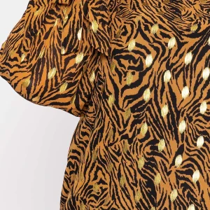 Rowen Avenue V Neck Tie Sleeve Top In Gold Animal Print*Women Tops & Blouses