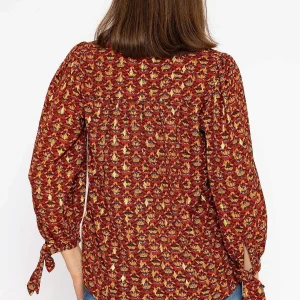 Rowen Avenue V Neck Tie Sleeve Top In Multi Print*Women Tops & Blouses