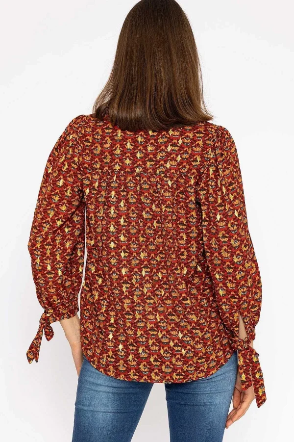 Rowen Avenue V Neck Tie Sleeve Top In Multi Print*Women Tops & Blouses