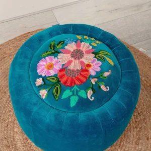 Carraig Donn HOME Velvet Floral Embroidered Footstool* Homeware