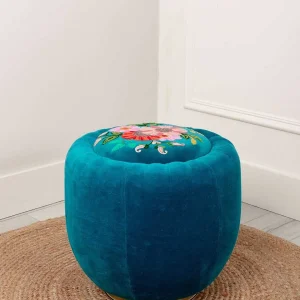 Carraig Donn HOME Velvet Floral Embroidered Footstool* Homeware