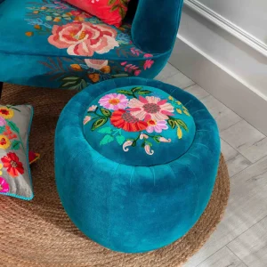 Carraig Donn HOME Velvet Floral Embroidered Footstool* Homeware