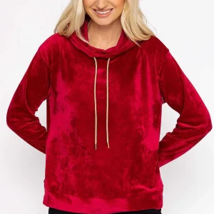 Kelly & Grace Weekend Velvet Hoody In Burgundy*Women Hoodies & Sweatshirts