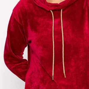 Kelly & Grace Weekend Velvet Hoody In Burgundy*Women Hoodies & Sweatshirts