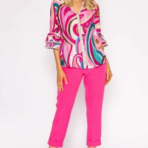 Pala D'oro V-Neck Frill Sleeve Top In Pink Paisley*Women Tops & Blouses