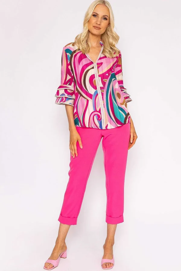 Pala D'oro V-Neck Frill Sleeve Top In Pink Paisley*Women Tops & Blouses