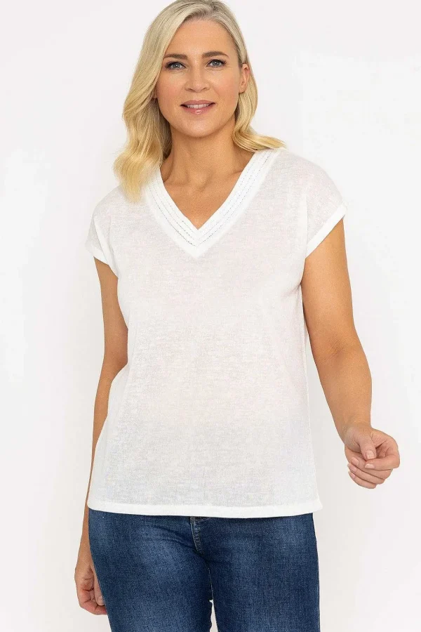 Voulez Vous V-Neck Slub Top With Neck Details In Ecru*Women Tops & Blouses