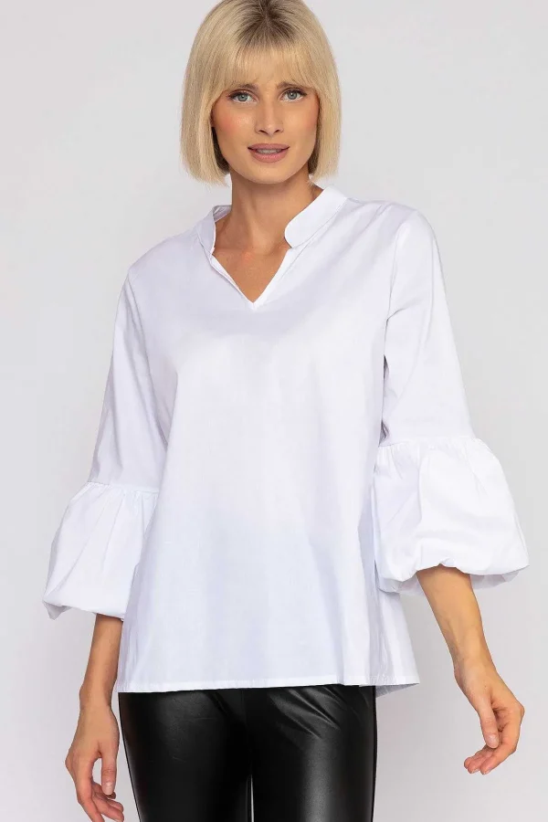 Pala D'oro White Balloon Cuff Shirt*Women Tops & Blouses