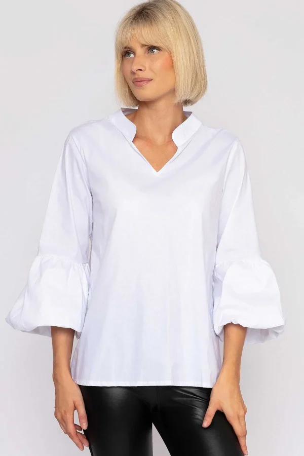 Pala D'oro White Balloon Cuff Shirt*Women Tops & Blouses