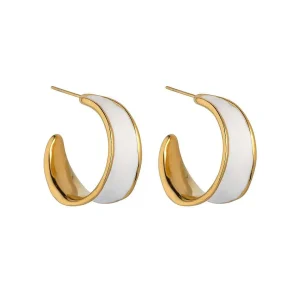 Knight & Day White Enamel Hoop Earrings*Women As Seen On Social