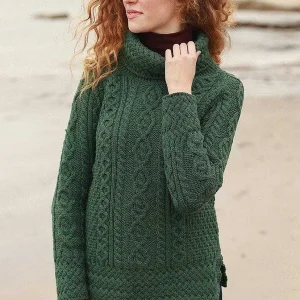 Aran Woollen Mills Women'S Merino Wool Cowl Neck Sweater In Green*Women Jumpers & Cardigans