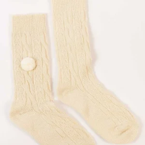 Cherish Accessories Wool Blend Pom Pom Socks In Cream*Women Nightwear