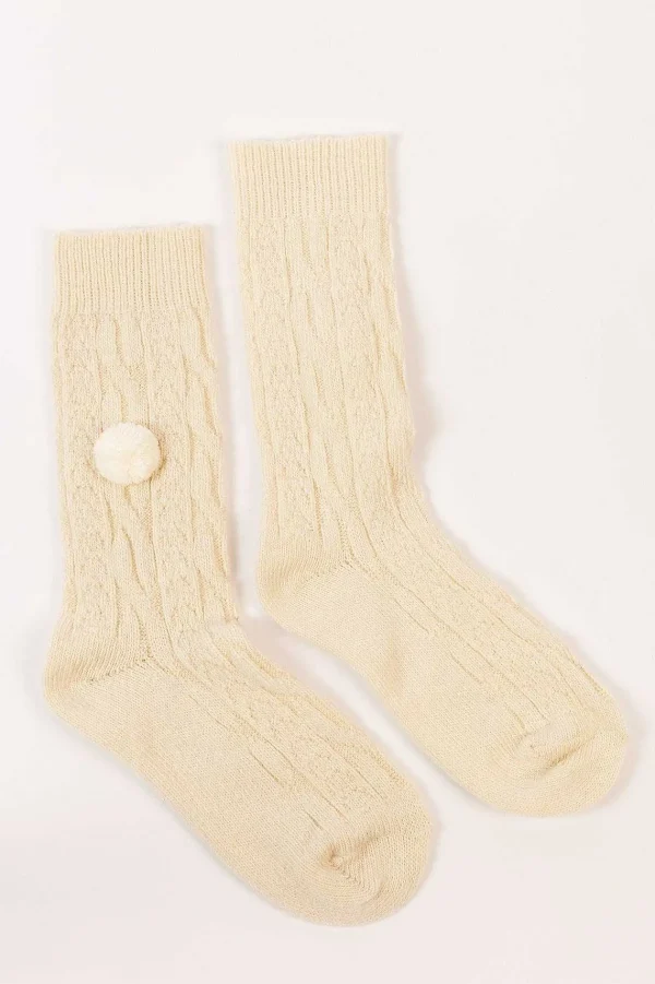 Cherish Accessories Wool Blend Pom Pom Socks In Cream*Women Nightwear