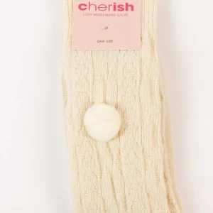 Cherish Accessories Wool Blend Pom Pom Socks In Cream*Women Nightwear