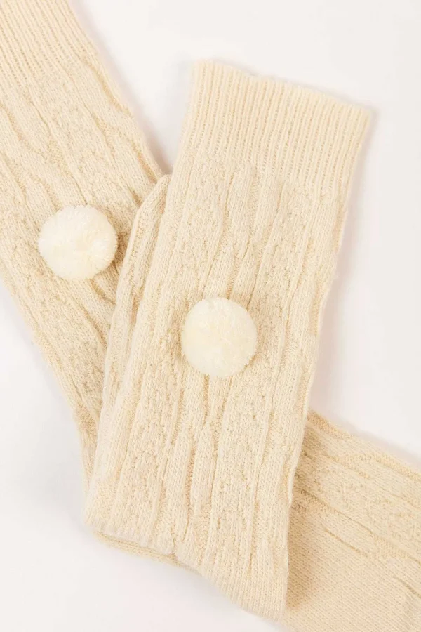 Cherish Accessories Wool Blend Pom Pom Socks In Cream*Women Nightwear