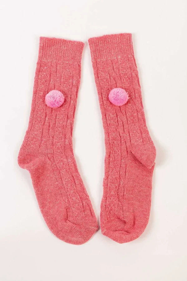 Cherish Accessories Wool Blend Pom Pom Socks In Pink*Women Nightwear