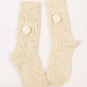 Cherish Accessories Wool Blend Pom Pom Socks In Cream*Women Nightwear