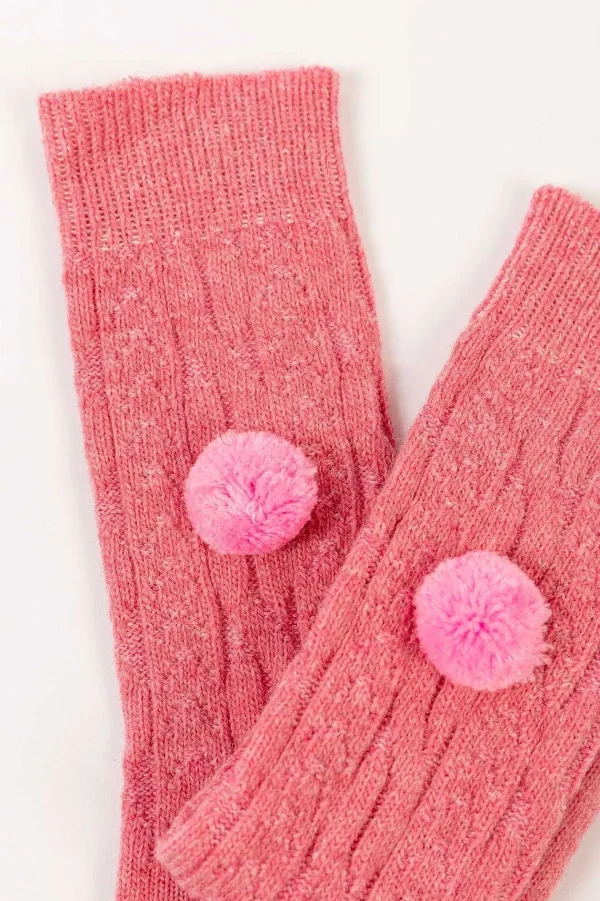 Cherish Accessories Wool Blend Pom Pom Socks In Pink*Women Nightwear