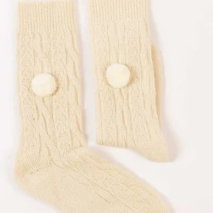 Cherish Accessories Wool Blend Pom Pom Socks In Cream*Women Nightwear